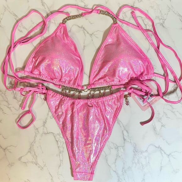 MODA MINX MAGIC IN MAKO WRAP TRIANGLE XL & RUCHED TIE SIDE BIKINI BOTTOMS L $79 - Picture 12 of 13